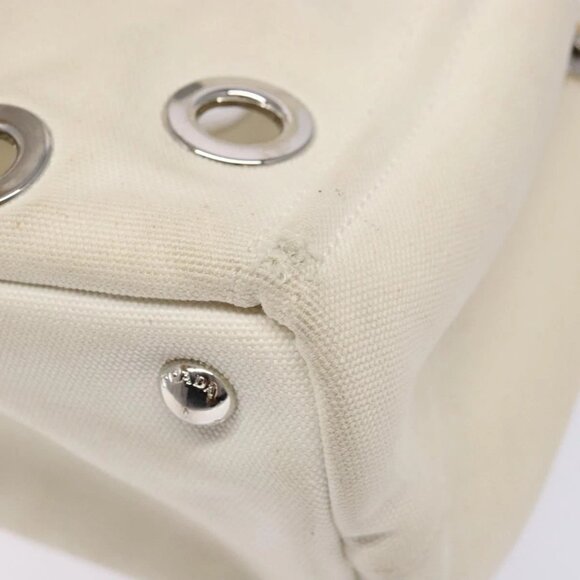 PRADA Canapa PM Hand Bag Canvas White Silver Auth 139730 - Picture 7 of 16